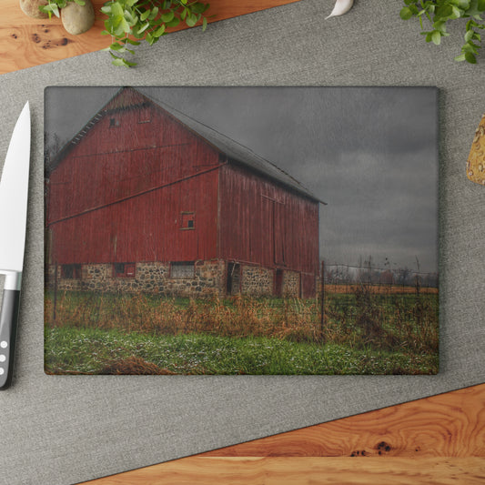 U R There Photography Bowers Road Red III Rustic Farmhouse Tempered-Glass Cutting Board