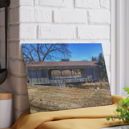 U R There Photography Covered Bridge of Campground Road II Rustic Farmhouse Tempered-Glass Cutting Board