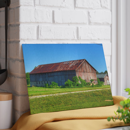 U R There Photography Otisville Rusted Reds Rustic Farmhouse Tempered-Glass Cutting Board