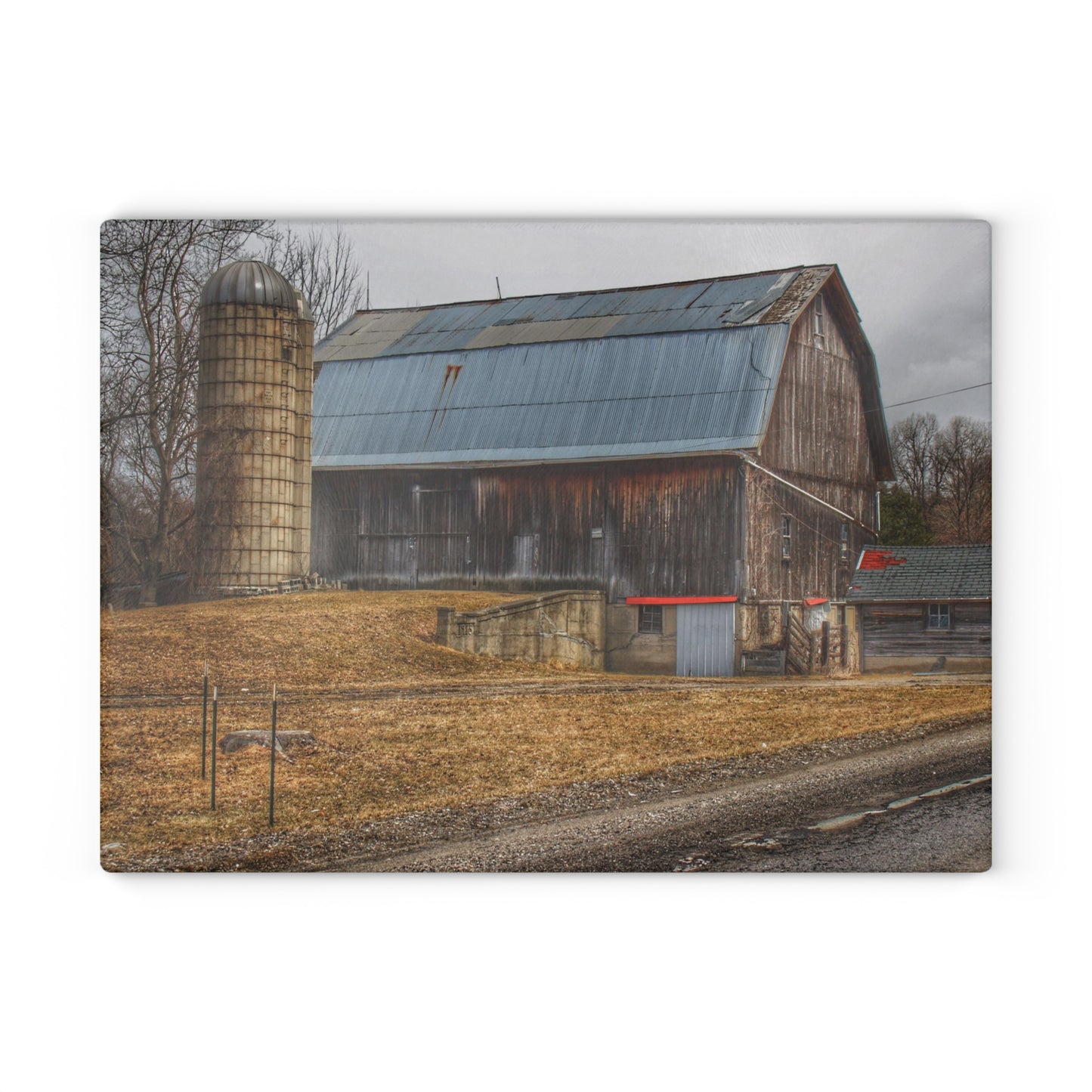 U R There Photography Seymour Lake Roadside Grey Rustic Farmhouse Tempered-Glass Cutting Board