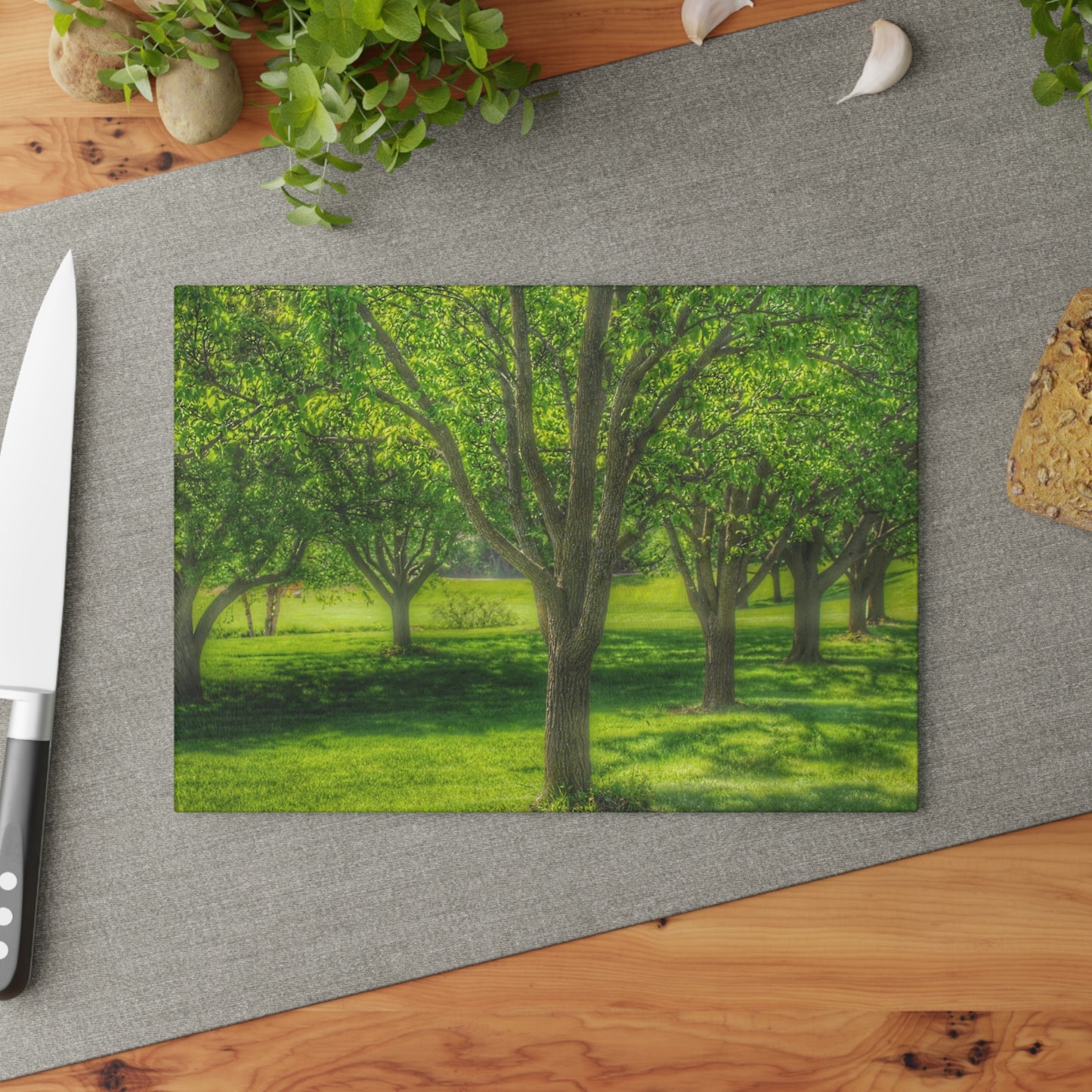 U R There Photography Spring Trees in Chartreuse Rustic Farmhouse Tempered-Glass Cutting Board
