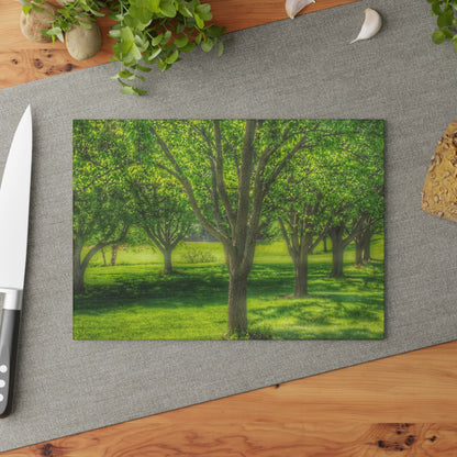 U R There Photography Spring Trees in Chartreuse Rustic Farmhouse Tempered-Glass Cutting Board