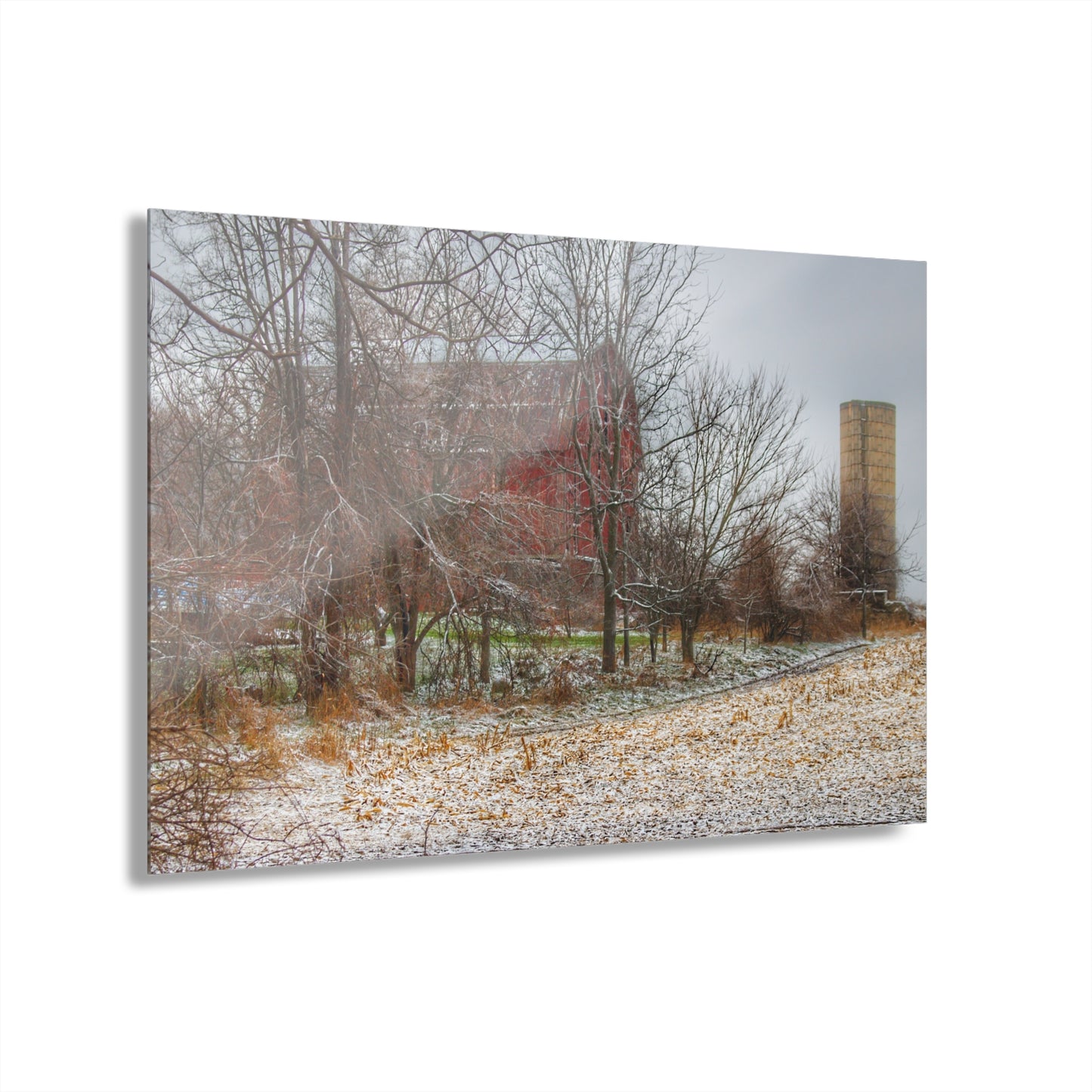 U R There Photography Hough Road Hidden Winter Red II Rustic Farmhouse Acrylic Wall Print
