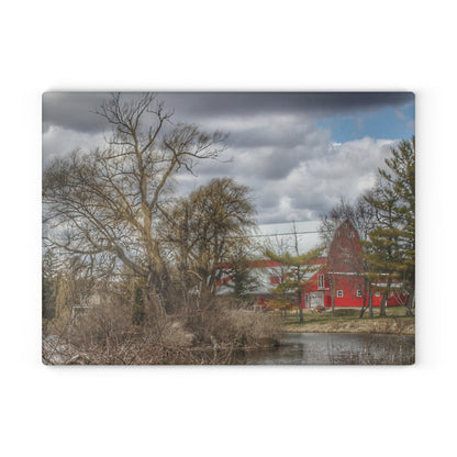 U R There Photography Hadley Road Hidden Red Rustic Farmhouse Tempered-Glass Cutting Board