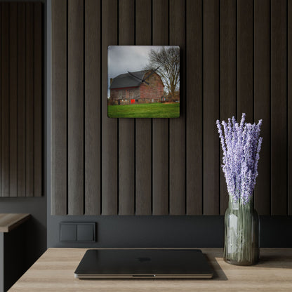 U R There Photography Ashley Drive Fieldstone Red Rustic Farmhouse Acrylic Analog Wall Clock