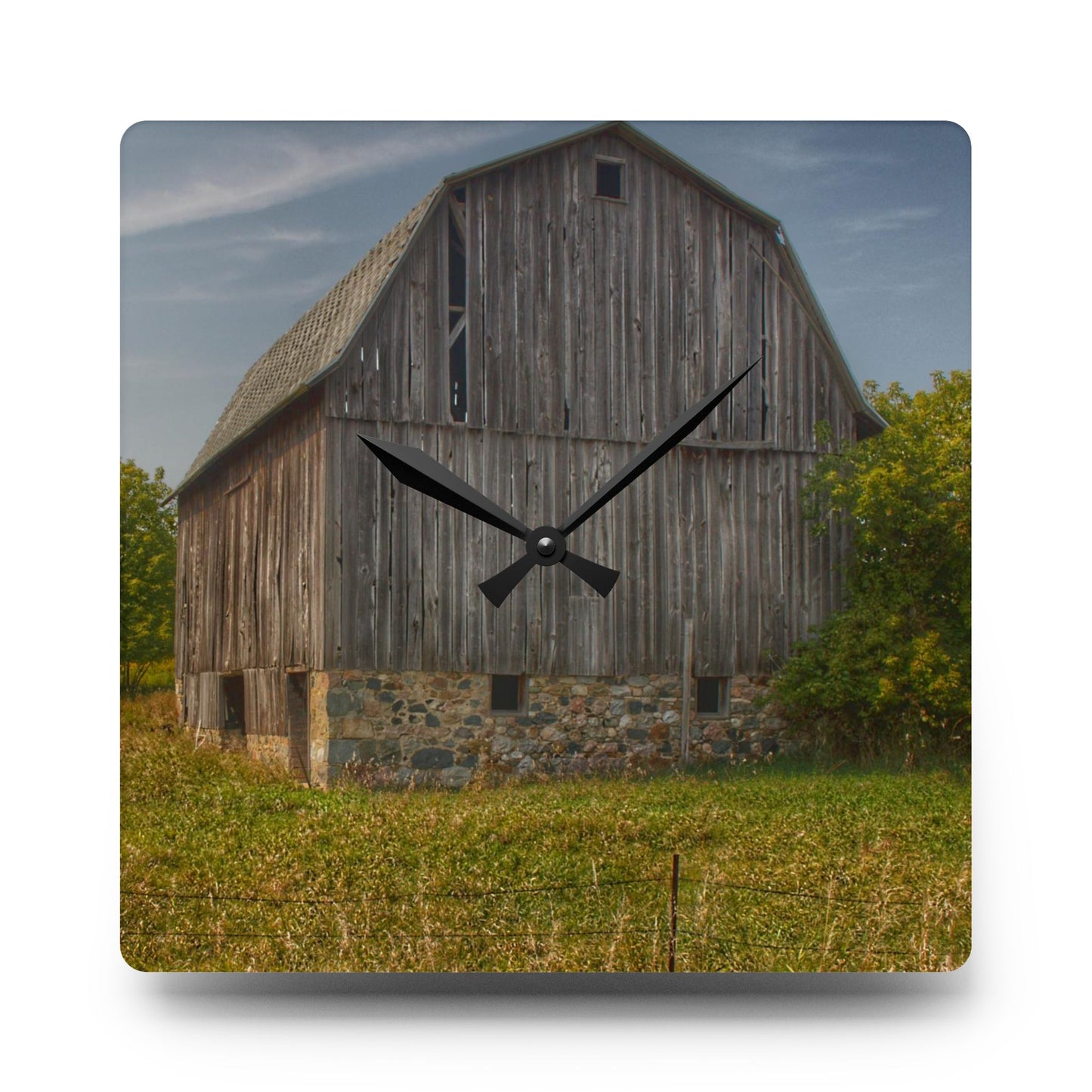 U R There Photography Cat Lake Grey II Rustic Farmhouse Acrylic Analog Wall Clock