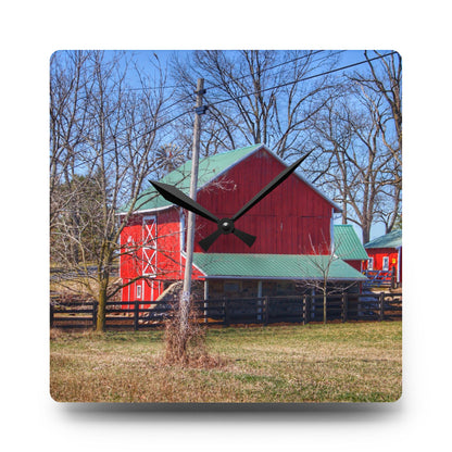 U R There Photography Imlay City Road Cow Barn II Rustic Farmhouse Acrylic Analog Wall Clock