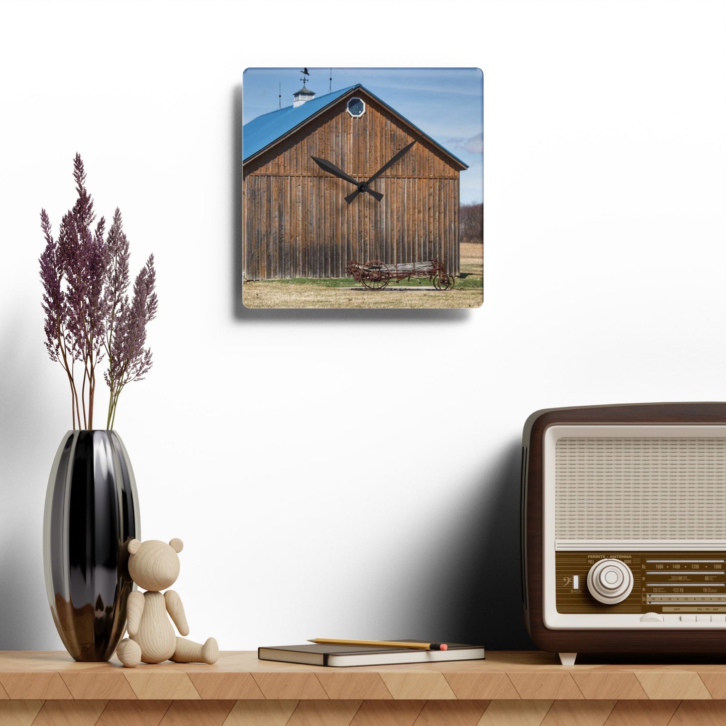 U R There Photography Barn and Buggy Rustic Farmhouse Acrylic Analog Wall Clock
