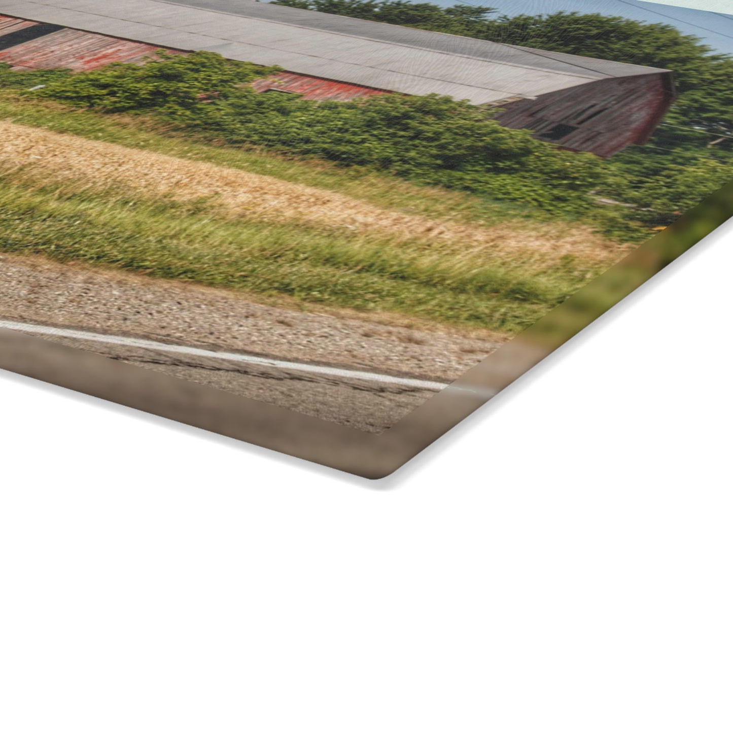 U R There Photography Dodge Road Old Red Rustic Farmhouse Tempered-Glass Cutting Board