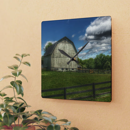 U R There Photography White Barn on a Sunny Day Rustic Farmhouse Acrylic Analog Wall Clock