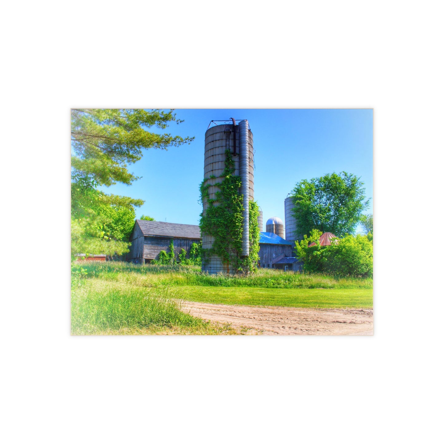 U R There Photography Bordman Road Old Grey and Silo II Rustic Farmhouse Decorative Ceramic Tile