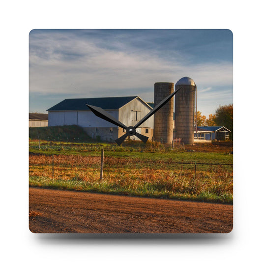 Cade Road White Rustic Farmhouse Acrylic Analog Wall Clock 10.75'' × 10.75'' (Square)