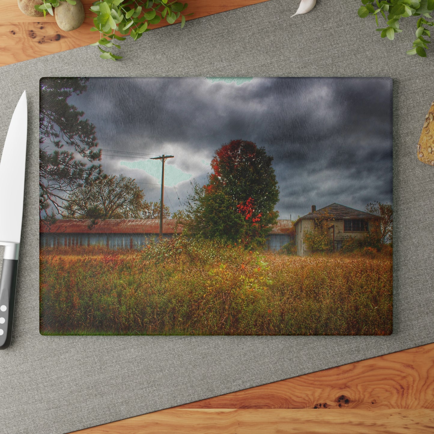 U R There Photography Farnsworth Forgotten Rustic Farmhouse Tempered-Glass Cutting Board