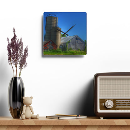U R There Photography East Swaffer Grey and Little Red Rustic Farmhouse Acrylic Analog Wall Clock