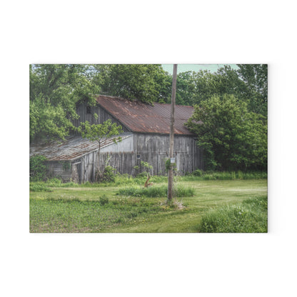 U R There Photography Frankenmuth Grey Saltbox Rustic Farmhouse Tempered-Glass Cutting Board