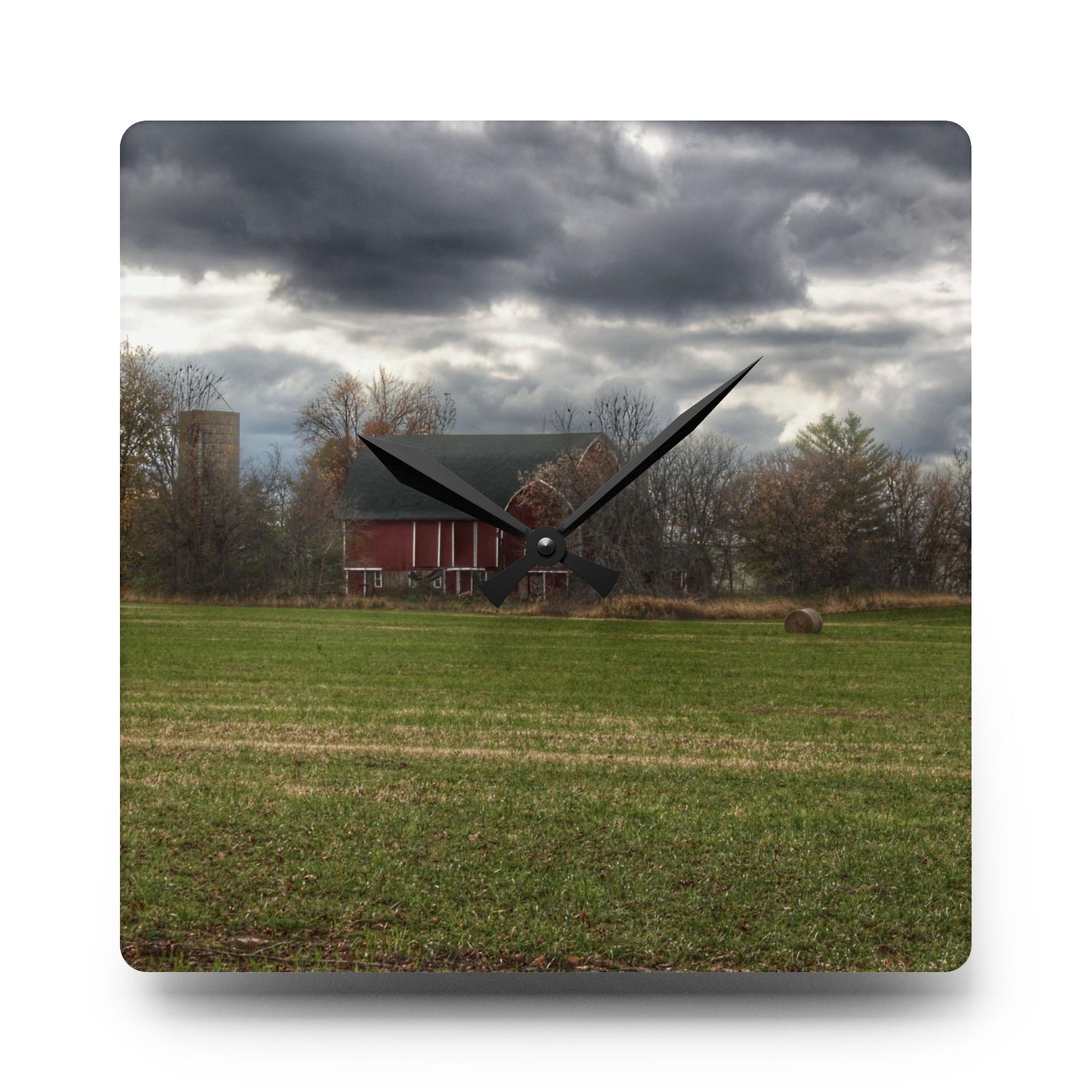U R There Photography Booth Road Hidden Red II Rustic Farmhouse Acrylic Analog Wall Clock