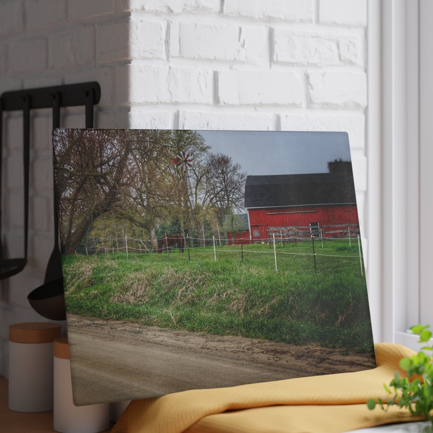 U R There Photography West Lake Road Farm and Filly I Rustic Farmhouse Tempered-Glass Cutting Board