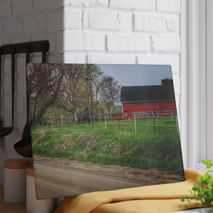 U R There Photography West Lake Road Farm and Filly I Rustic Farmhouse Tempered-Glass Cutting Board