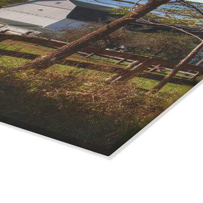 U R There Photography Oakwood Road White I Rustic Farmhouse Tempered-Glass Cutting Board
