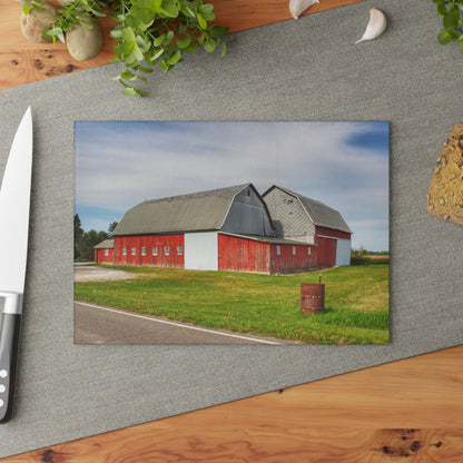 U R There Photography French Road Centennial Reds II Rustic Farmhouse Tempered-Glass Cutting Board
