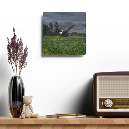 U R There Photography Belsay Grey Among the Pines Rustic Farmhouse Acrylic Analog Wall Clock