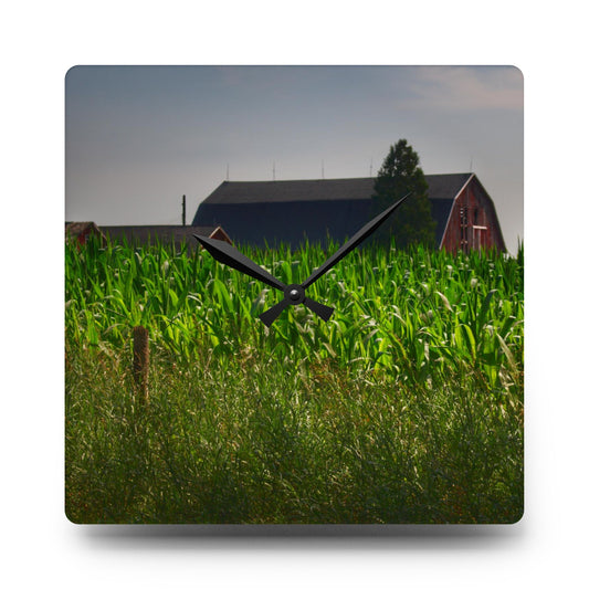 Beyond the Corn in Metamora Rustic Farmhouse Acrylic Analog Wall Clock 10.75'' × 10.75'' (Square)