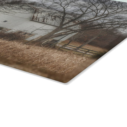 U R There Photography Oakwood Road White II Rustic Farmhouse Tempered-Glass Cutting Board