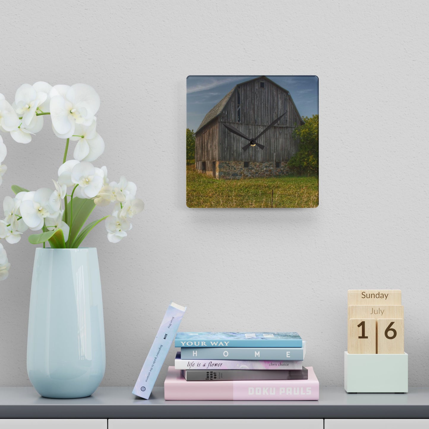 U R There Photography Cat Lake Grey II Rustic Farmhouse Acrylic Analog Wall Clock