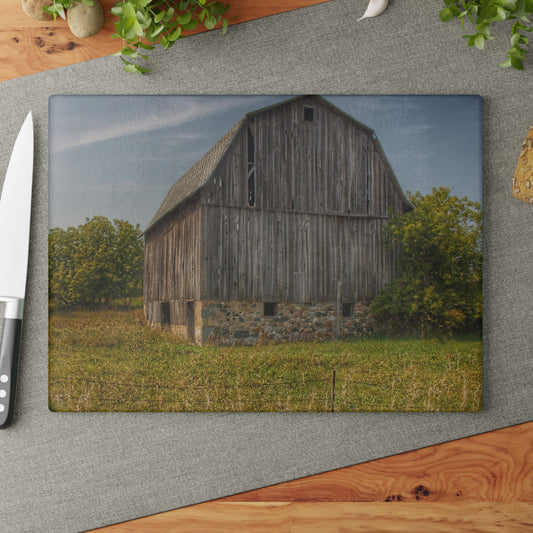 U R There Photography Cat Lake Grey II Rustic Farmhouse Tempered-Glass Cutting Board