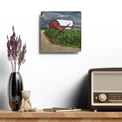U R There Photography Millington Road Reds Rustic Farmhouse Acrylic Analog Wall Clock