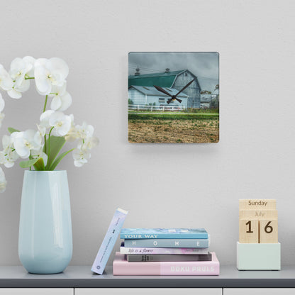U R There Photography Richville Road Grey II Rustic Farmhouse Acrylic Analog Wall Clock