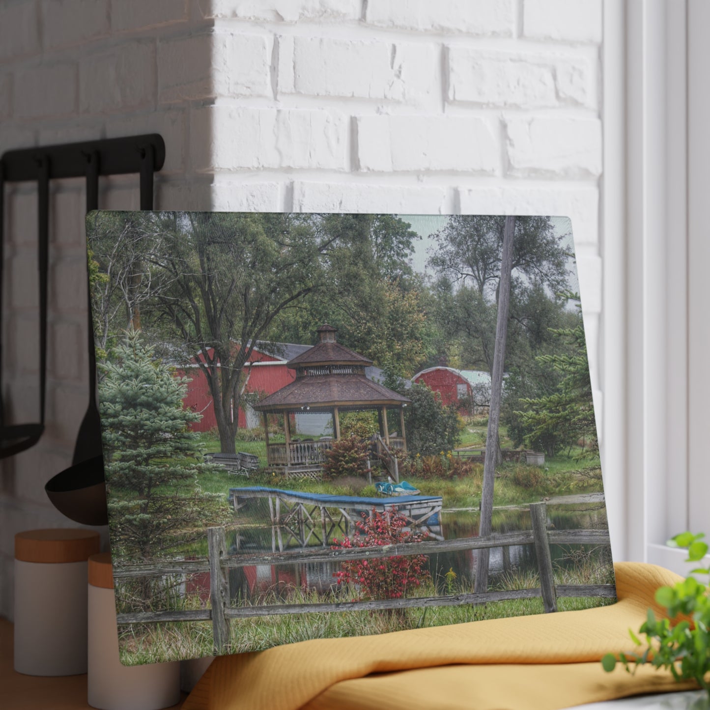 U R There Photography Columbiaville Gazebo Rustic Farmhouse Tempered-Glass Cutting Board