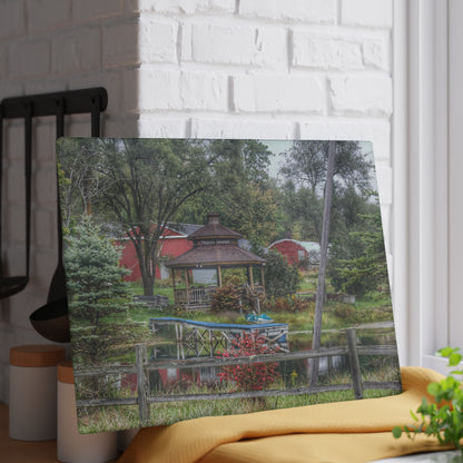 U R There Photography Columbiaville Gazebo Rustic Farmhouse Tempered-Glass Cutting Board