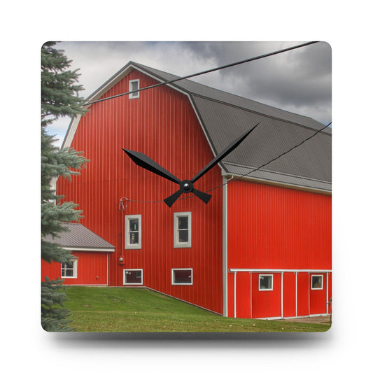 Connell Road Modern Red Rustic Farmhouse Acrylic Analog Wall Clock 10.75'' × 10.75'' (Square)