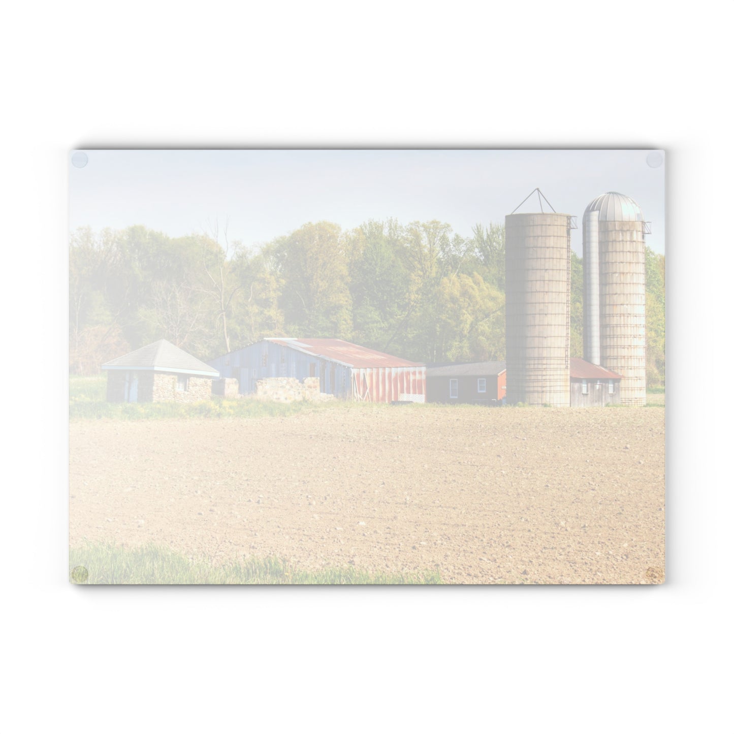 U R There Photography Deckerville Rusted Red Shack Rustic Farmhouse Tempered-Glass Cutting Board