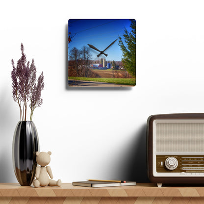 U R There Photography Across the Field on Brocker Road Rustic Farmhouse Acrylic Analog Wall Clock