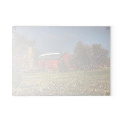 U R There Photography Columbiaville Road Red I Rustic Farmhouse Tempered-Glass Cutting Board