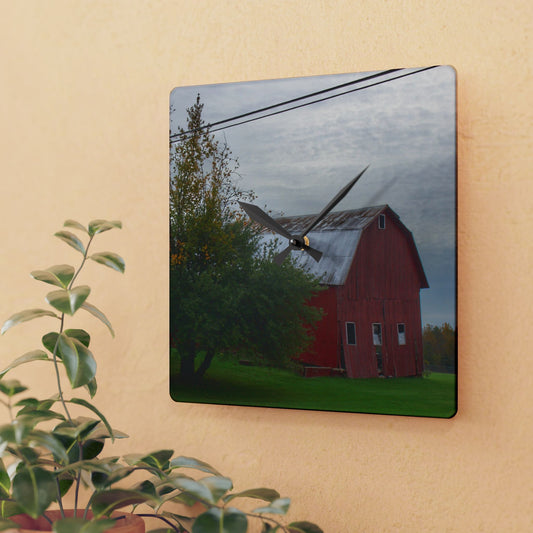 U R There Photography Perry Road Tilted Red Rustic Farmhouse Acrylic Analog Wall Clock