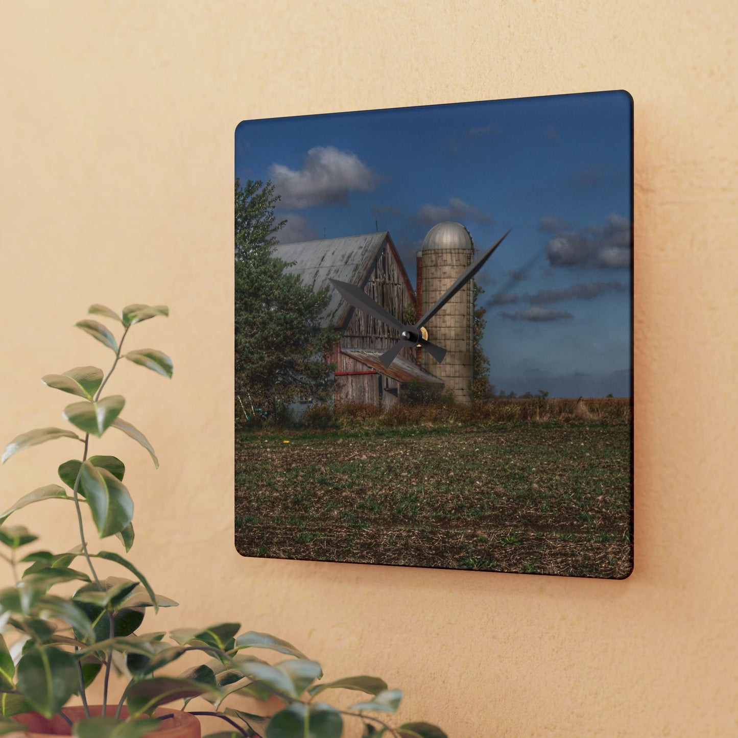 U R There Photography Sheridan Line Road Grey II Rustic Farmhouse Acrylic Analog Wall Clock