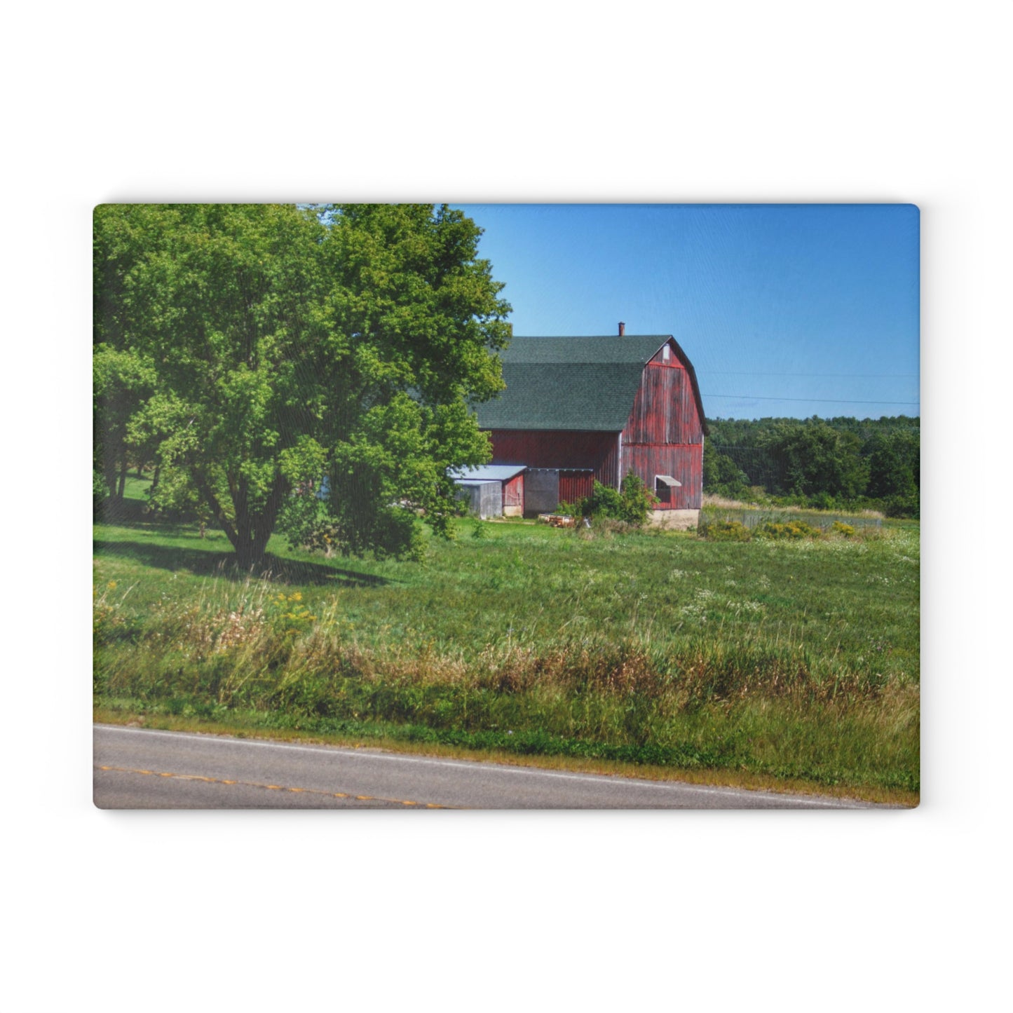 U R There Photography Clark Road Hillside Red II Rustic Farmhouse Tempered-Glass Cutting Board