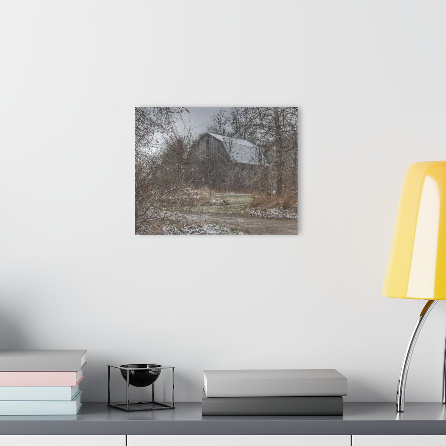 U R There Photography Bishop Road Winter Grey Rustic Farmhouse Acrylic Wall Print 14 "x 11"