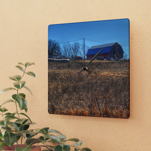 U R There Photography Marathon Haybarn on the Hill I Rustic Farmhouse Acrylic Analog Wall Clock