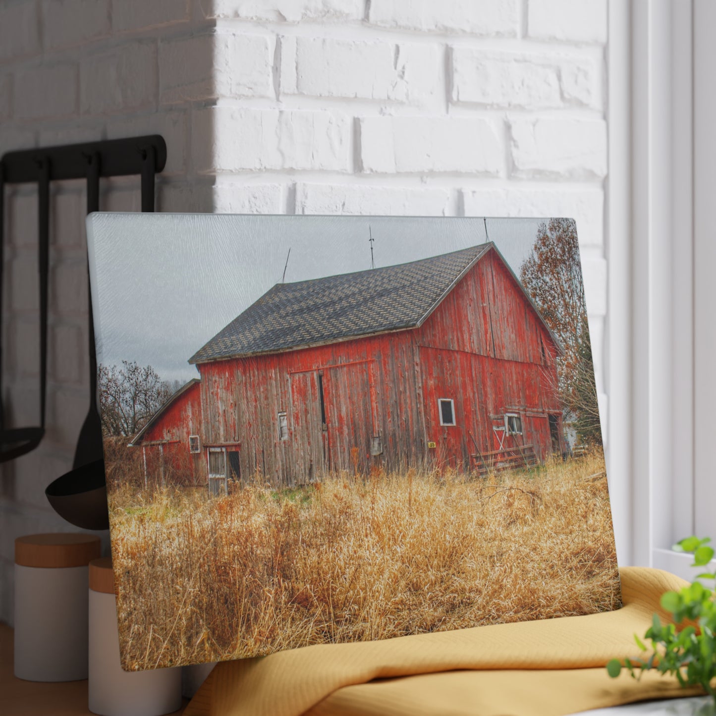 U R There Photography Harrington Road Red Rustic Farmhouse Tempered-Glass Cutting Board