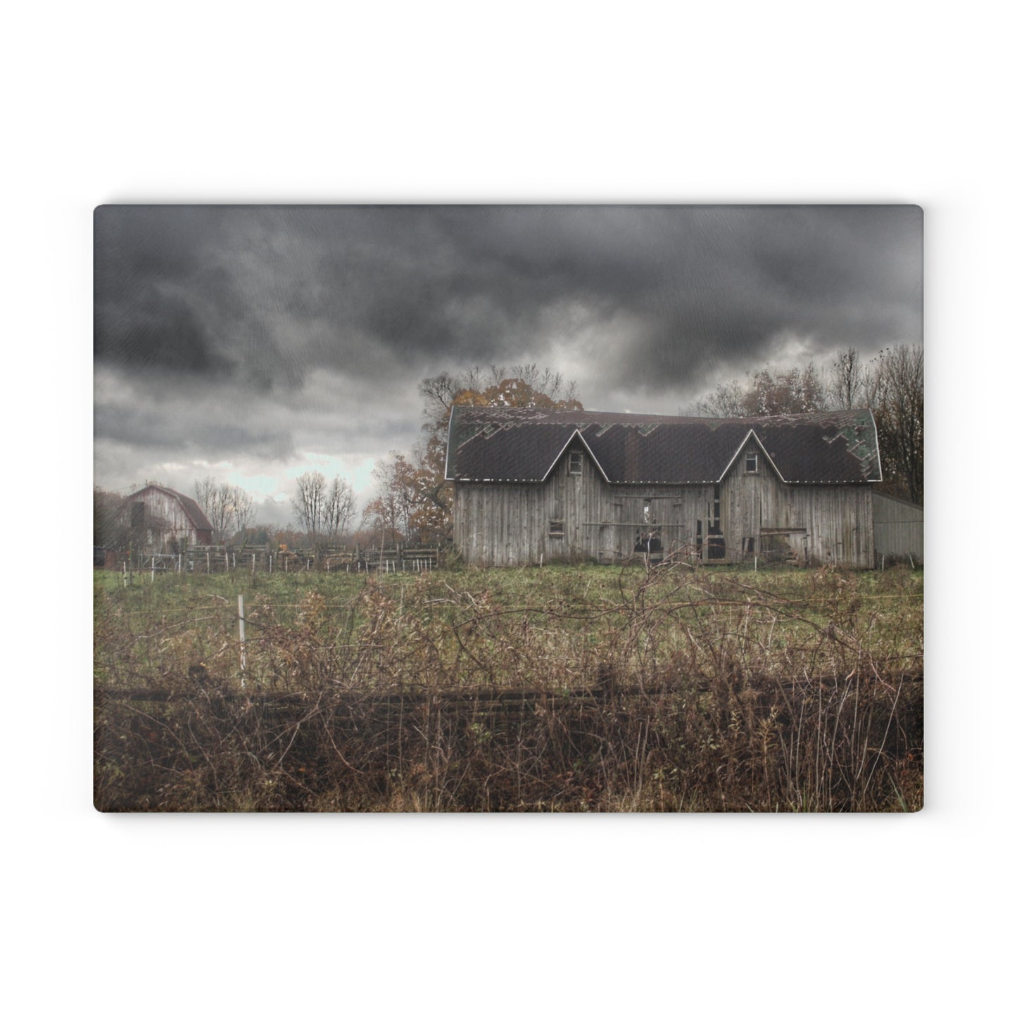 U R There Photography Green Road Grey Rustic Farmhouse Tempered-Glass Cutting Board