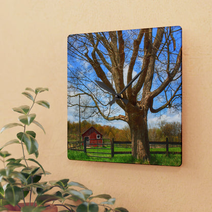 U R There Photography Delano Oak and Little Red Rustic Farmhouse Acrylic Analog Wall Clock