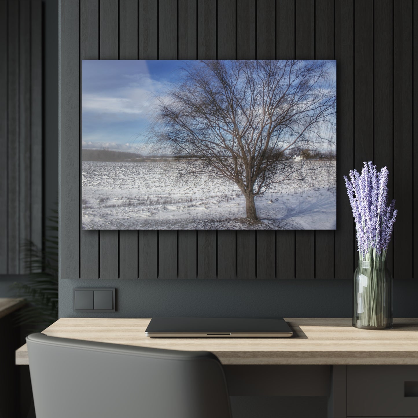 U R There Photography Winter Farm Willow Tree Rustic Farmhouse Acrylic Wall Print