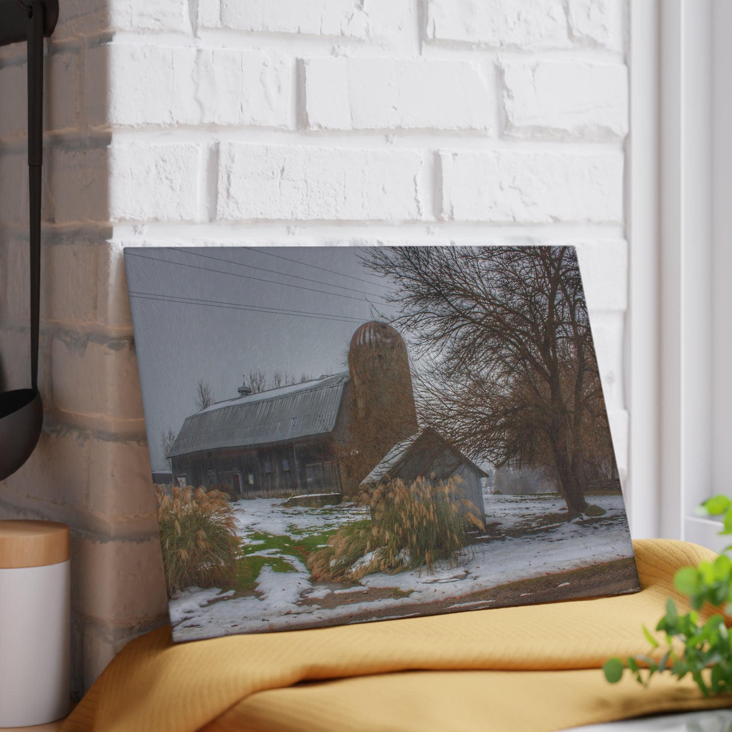 U R There Photography Ludwig Road Greys in the Fog Rustic Farmhouse Tempered-Glass Cutting Board