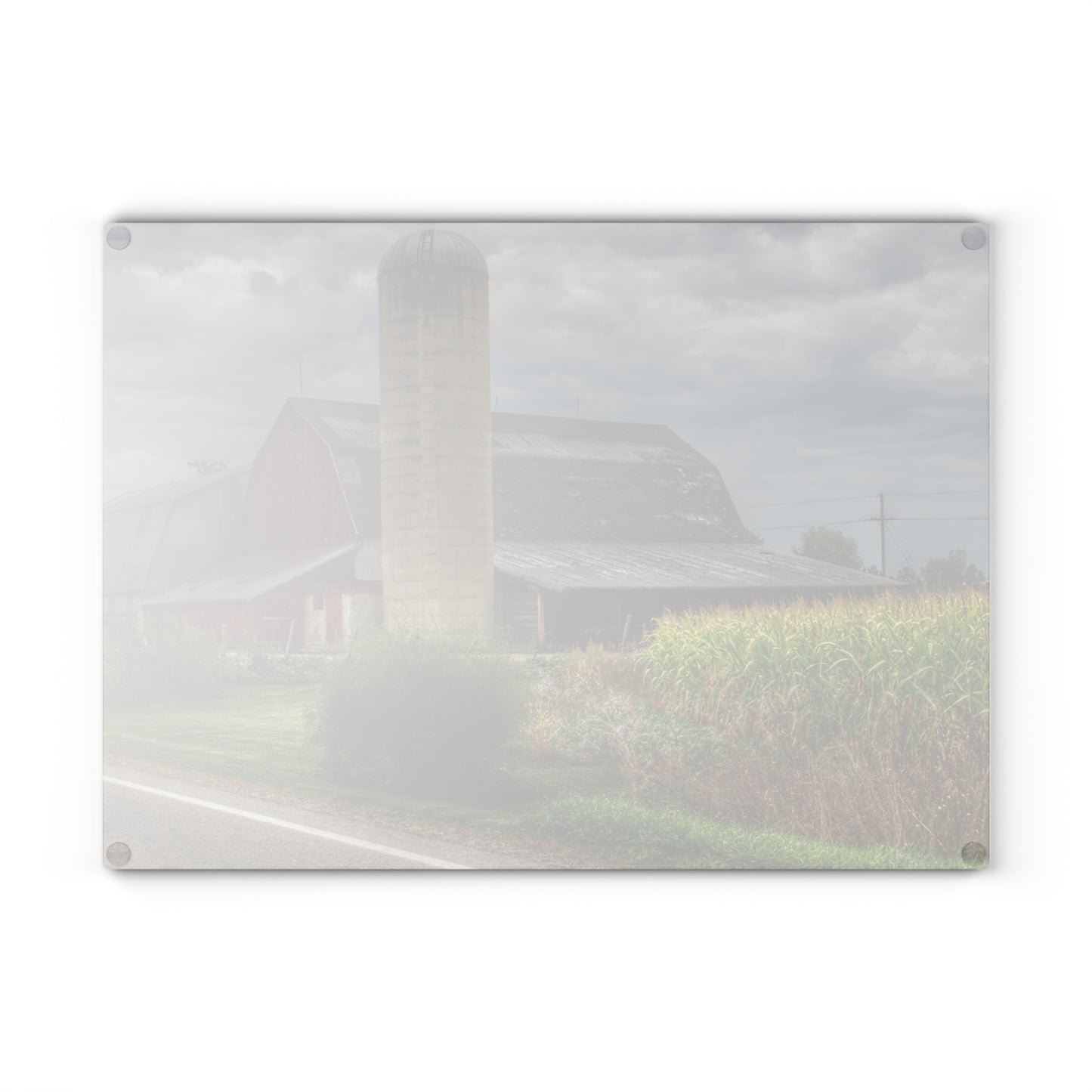 U R There Photography Lake Pleasant Road Red and Silo II Rustic Farmhouse Tempered-Glass Cutting Board