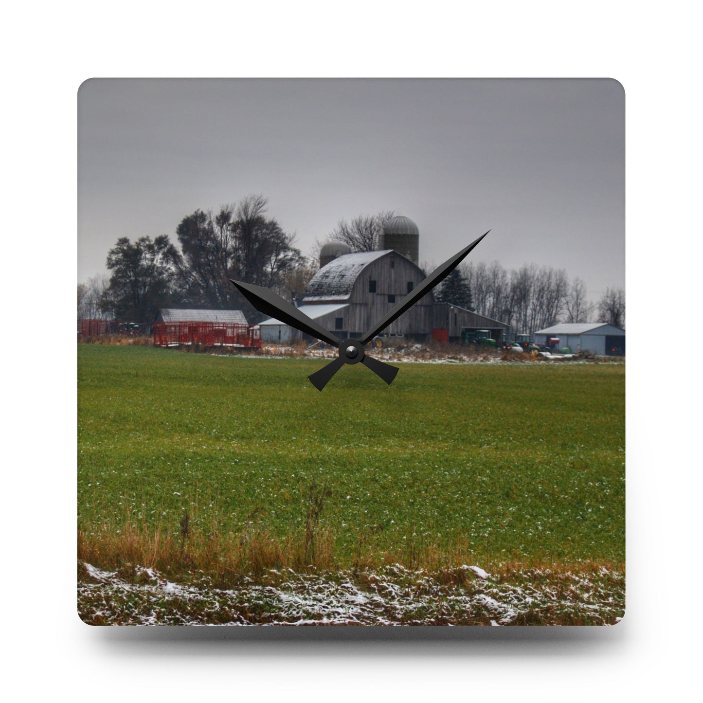 U R There Photography Shepard Road Grey Rustic Farmhouse Acrylic Analog Wall Clock