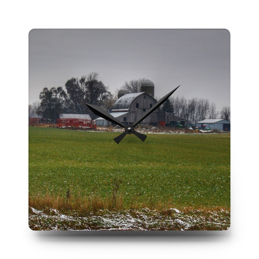 Shepard Road Grey Rustic Farmhouse Acrylic Analog Wall Clock 10.75'' × 10.75'' (Square)